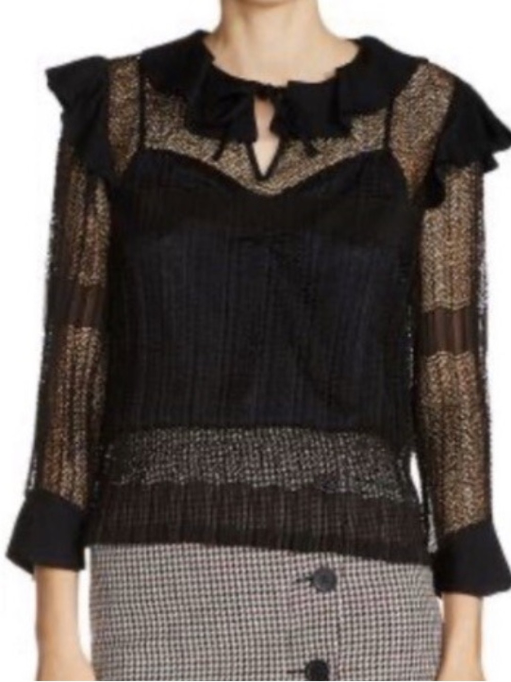 Maje Lauzane Knit Mesh Top | size 2 | black EUC